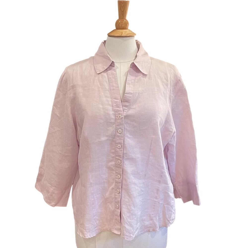 Giorgiana by Naji Lavender Linen Button Down Blouse, Minimalist, Coastal, 16